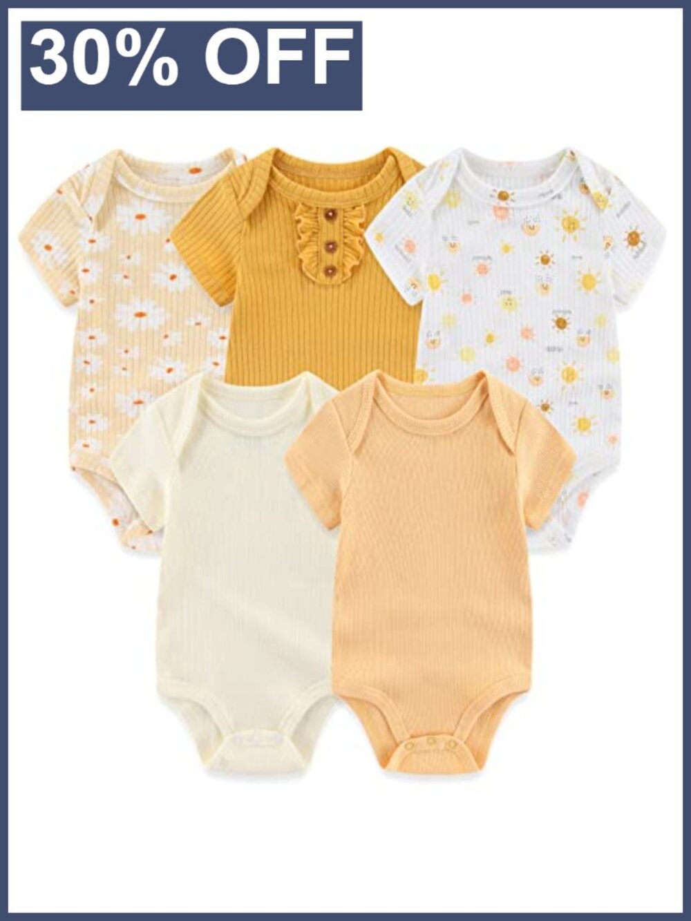 5-Pack Newborn Baby Short Sleeve Bodysuits Cotton One-Piece 0-12 Months